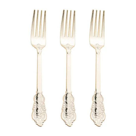 Shiny Baroque Gold Plastic Forks (600 Forks) {2}