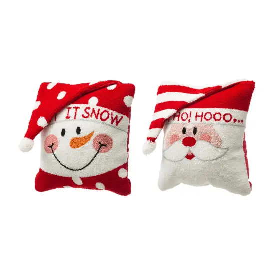 Set of 2 13.98"L Hooked 3D Snowman/Santa Pillows Santa & Snowman {6}