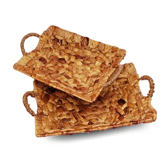 Natural Rush Rectangular Basket Trays with Handles 15" x 11 3/8" x 2 3/4" {1}