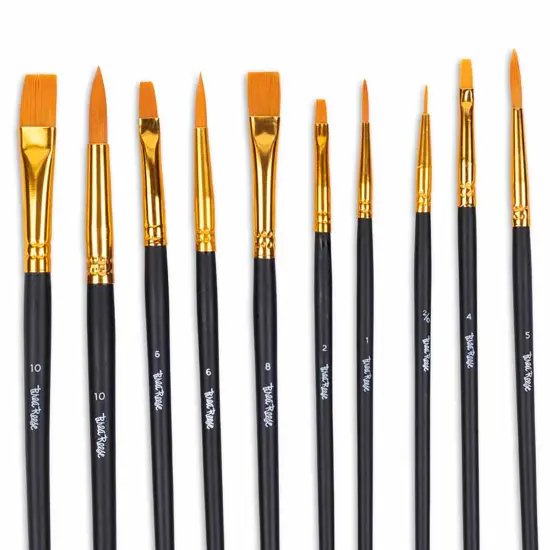 Brea Reese: Brush Set: Value Pack - 10pc - Gold Taklon Bristles, Storage Pouch, Perfect for Watercolor & Acrylic Paints, Adult Art Supplies {6}