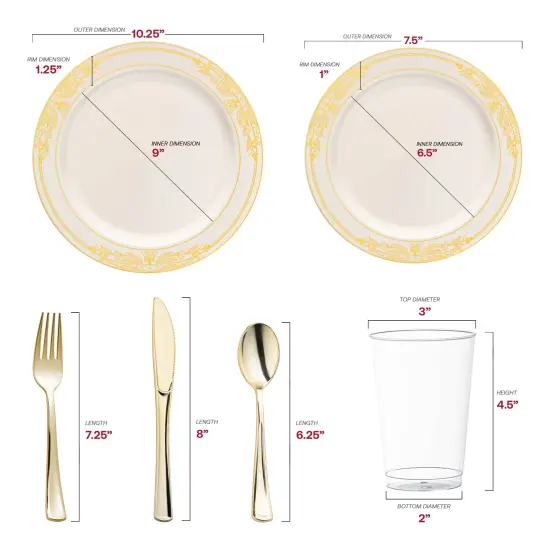 Ivory with Gold Harmony Rim Plastic Wedding Value Set (120 Settings) {2}