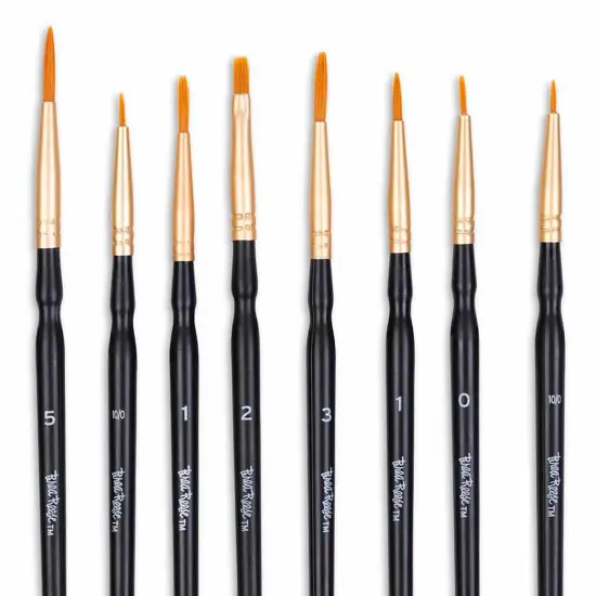 Brea Reese: Brush Set: Detailed Pack - 10pc - Gold Taklon Bristles, Storage Pouch, Perfect for Watercolor & Acrylic Paints, Adult Art Supplies {6}