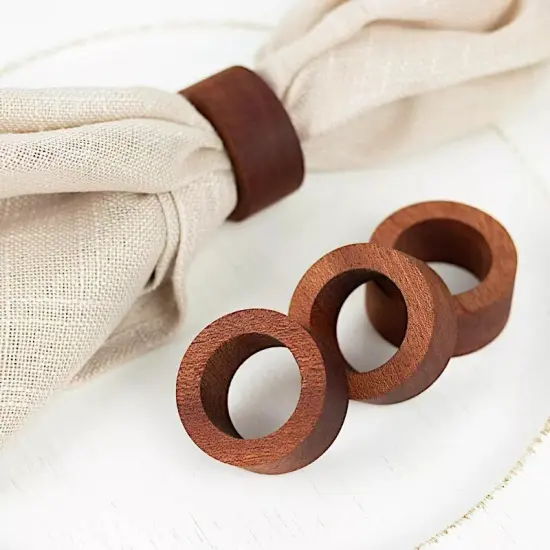 4 Brown 1.75 in Round Natural Wood Slices NAPKIN RINGS Party Events Decorations {4}