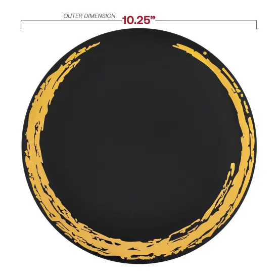 Black with Gold Moonlight Round Disposable Plastic Dinner Plates - 10.25" (120 Plates) {3}