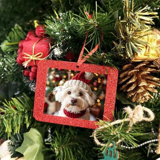 Wrapables Christmas Holiday Glittery Felt Photo Frame Ornaments (Set of 12), Red and Green Rectangle {3}