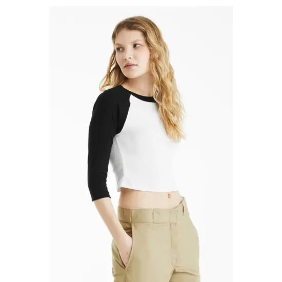 Bella + Canvas&reg; Ladies Micro Ribbed Three Quarter Raglan Baby T Shirt WHITE/ TR ROYAL {6}