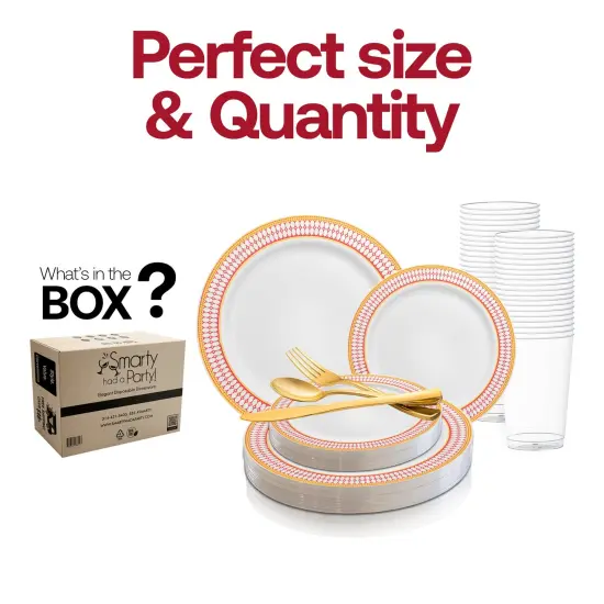White with Red and Gold Chord Rim Plastic Wedding Value Set (60 Settings) {3}