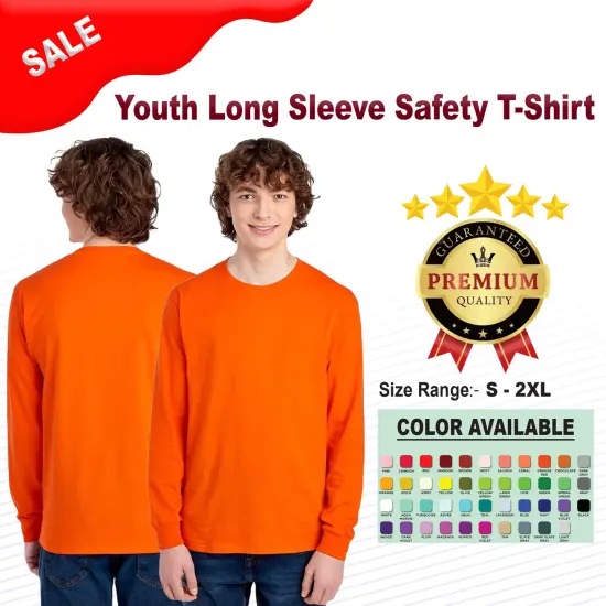 Youth Crew Neck Long Sleeve Safety T-Shirt | RADYAN&reg; Orange {2}