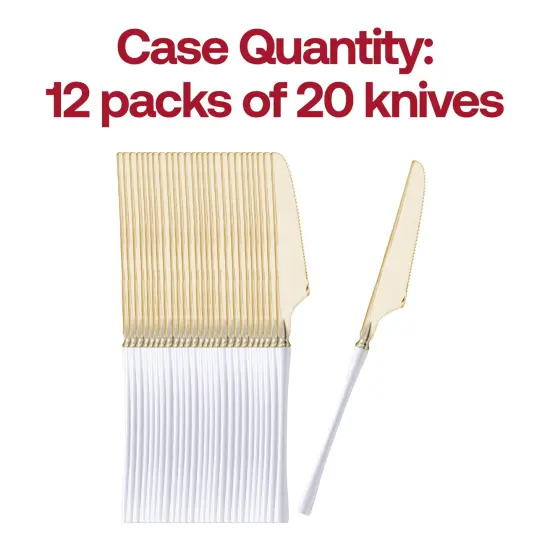 Gold with White Handle Moderno Disposable Plastic Dinner Knives (240 Knives) {5}