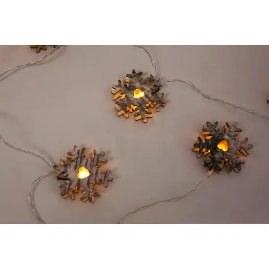 10 LED Wood Snowflake Light Set Battery Operated 2 Assorted Styles {1}