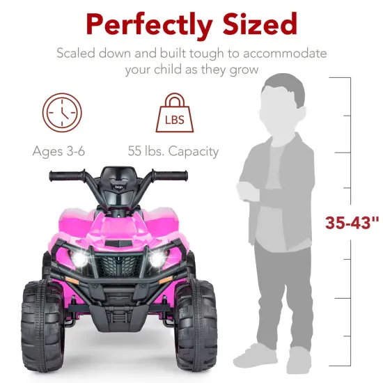Best Choice Products 12V Kids Ride-On ATV Quad w/ Bluetooth, 2.4mph Max, Treaded Tires, LED Lights, Radio Pink {6}