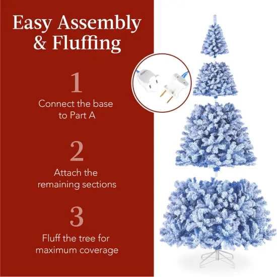 Best Choice Products Pre-Lit Blue Christmas Pine Tree w/ Flocked Branches, Warm-White Lights {4}