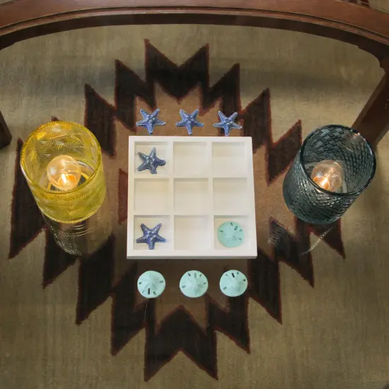 Blue Sand Dollar and Starfish Tic-Tac-Toe Game &ndash; Beach-Themed Accent Piece {6}
