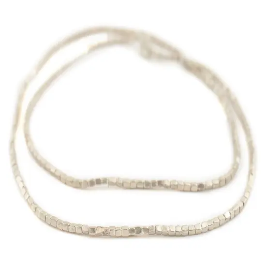 The Bead Chest Silver Ethiopian Rectangular Tube Beads 3mm African White Metal 28 Inch Strand Handmade {3}