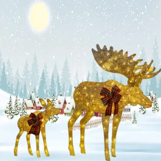 42 and 22 Inches Rustic Champagne Thread Deer Set of Two Reindeer Decor {5}