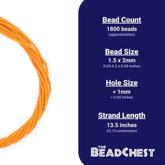 The Bead Chest 2mm Glass Seed Beads - Full Strand of Afghani Tribal Beads (Tangerine) - Bunch of 10 Strands {4}