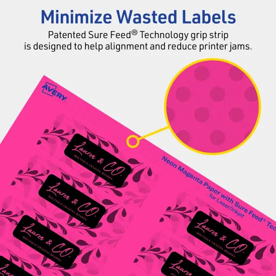 Avery Neon Magenta Paper Labels, 1" x 3" Rectangle {4}