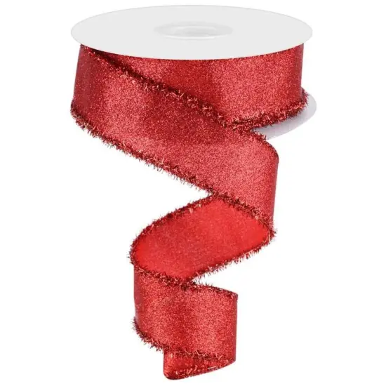 1.5" Shimmer Glitter Tinsel Ribbon: Red (10 Yards) {1}