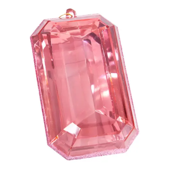 9" Acrylic Emerald Cut Precious Gem Ornament: Pink {1}