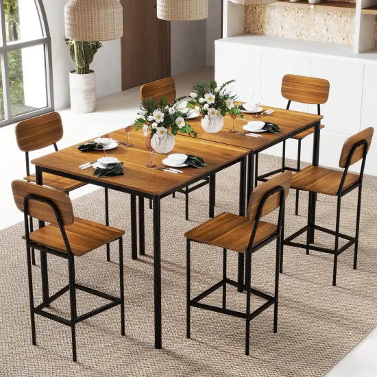 Costway 5-Piece Industrial Dining Table Set with Counter Height Table & 4 Bar Stools Black/Grey/Walnut {5}