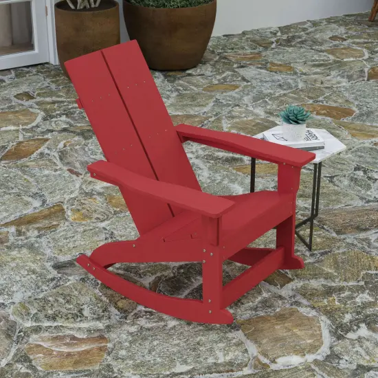 Merrick Lane Wellington UV Treated All-Weather Polyresin Adirondack Rocking Chair for Patio, Sunroom, Deck and More Red {3}