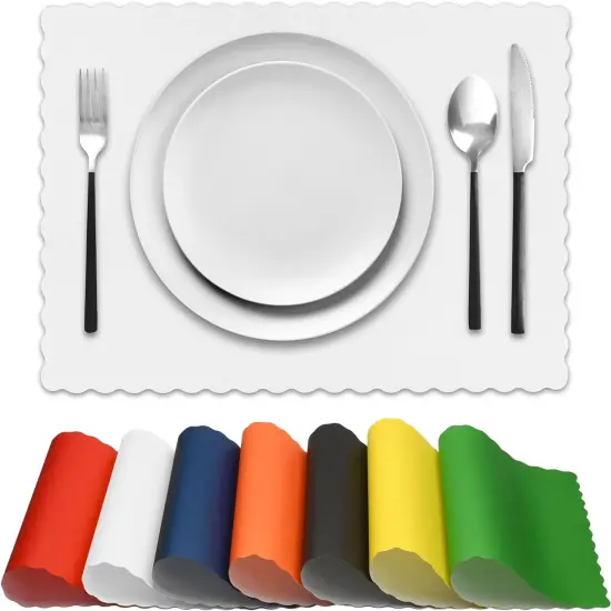 Paper Placemats for Dining Table &ndash; Disposable Scalloped Edges Blank Table Mats Great for Parties and Christmas Table Decorations 10"x14" 50 Pack (White) {3}