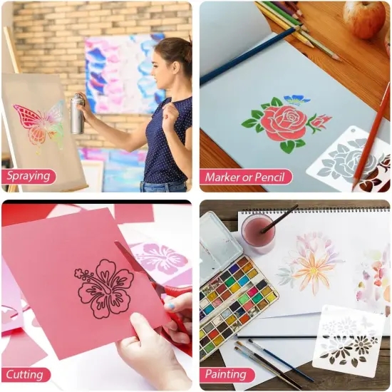 60 Pcs Flower Painting Stencils Reusable Flower Stencils - 3x3 Inch {3}