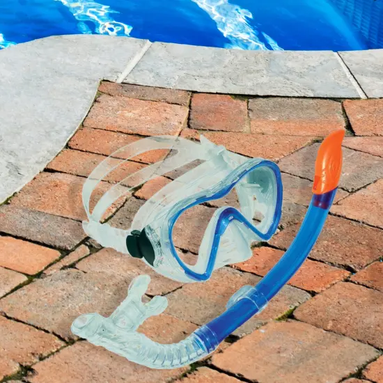 Swimline Adult Mask and Dry Top Snorkel with Purge Valve Silicone Scuba Set - 16" Blue {1}