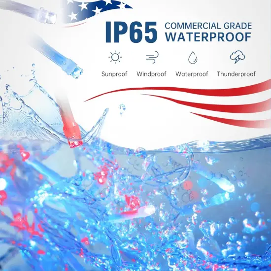 Red White and Blue Lights Clear Wire, 33 Ft 100 LED 4th of July Decorations String Lights Plug in, Waterproof Christmas Light for Independence Day Patriotic Memorial Day Indoor Outdoor Decor {4}