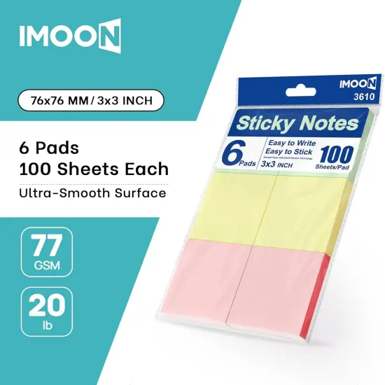 Sticky Notes, 6 Pads (100 Sheets Each) &ndash; Premium Smooth Adhesive Notes in Pastel Colors &ndash; Easy to Stick, Remove & Reposition &ndash; Ideal for Office, School, and Home Use {2}