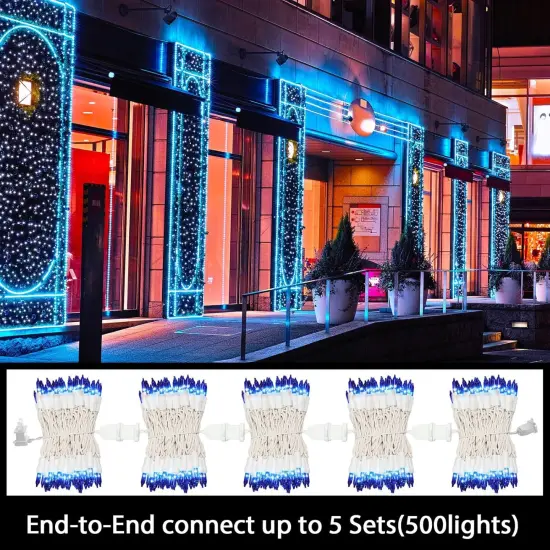 Blue Christmas Lights Set 100 Count 19.6 Feet Incandescent Bulb Mini String Lights for Indoor Christmas Tree Garland Birthday Wedding Party Festival Decoration, White Wire {4}
