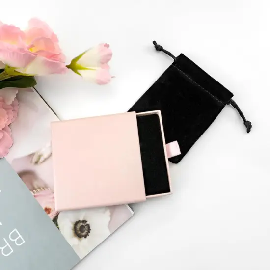 Small Jewelry Gift Box and Velvet Bag, Necklace Bracelet Earring Cardboard Organizer Square Jewellery Gift Box Pendent Storage Case for Birthday Xmas Christmas Wrapping (Pink) {2}