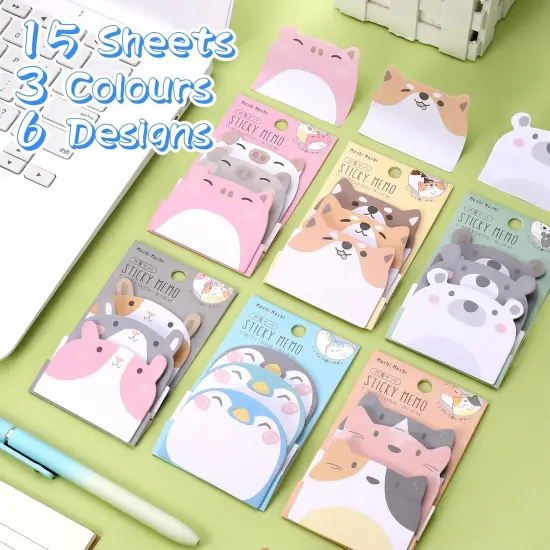 Cute Sticky Notes, 6 Pack 270 Sheets Kawaii Cartoon Animal Sticky Notes, Mini Cartoon Notes Animals Shape Markers Flags Self-Stick Memo Pads for School Home Office, JT-BG072-06 {2}