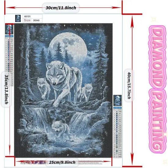 Diamond Art Kits for Adults Full Drill Round Diamond Painting Kits for Beginners Craft Kits for Home Wall Decor Gifts 11.8x15.7inch(Wolves) {2}