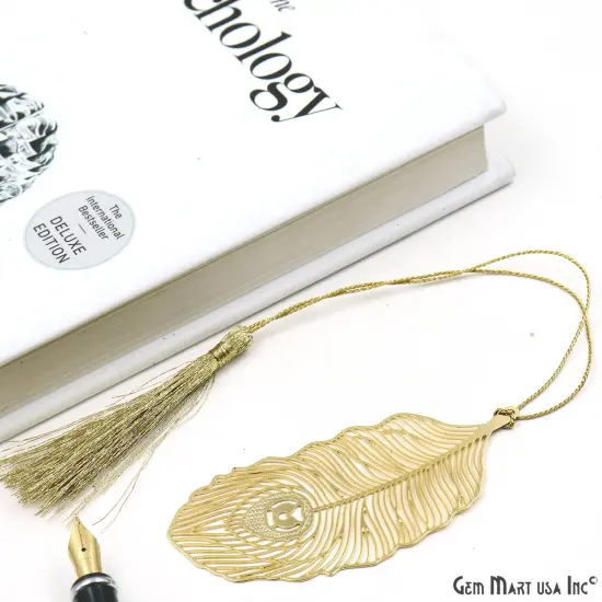 Metal Feather Bookmark With Tassel. Gold Bookmark, Reader Gift, Handmade Bookmark, Page Marker, Aesthetic Gift. 84x36mm {1}