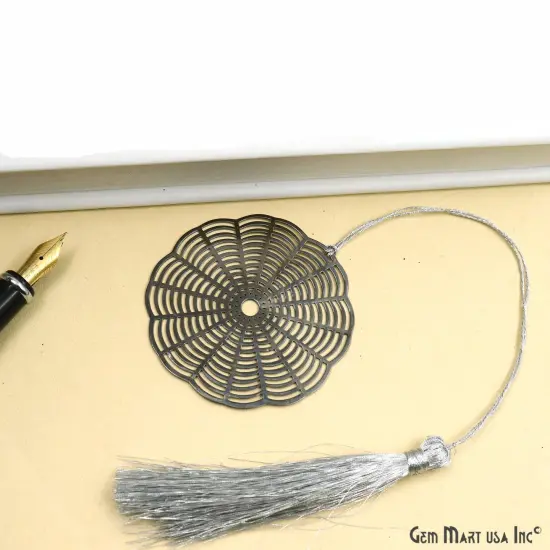 Metal Web Bookmark With Tassel. Oxidized Bookmark, Reader Gift, Handmade Bookmark, Page Marker, Aesthetic Gift. 56mm {2}