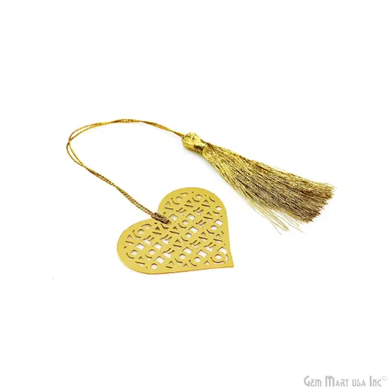 Metal Heart Love Bookmark With Tassel. Gold Bookmark, Reader Gift, Handmade Bookmark, Page Marker, Aesthetic Gift. 51x40mm {6}