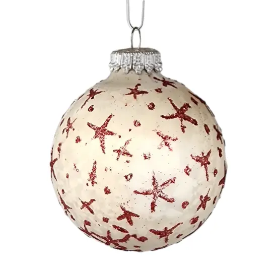 Krebs Value Glass Ball 4 pack - Red stars on Matte Cream {2}