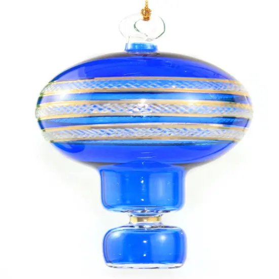 Gold Etched Glass Hot Air Balloon Ornament - Blue {1}