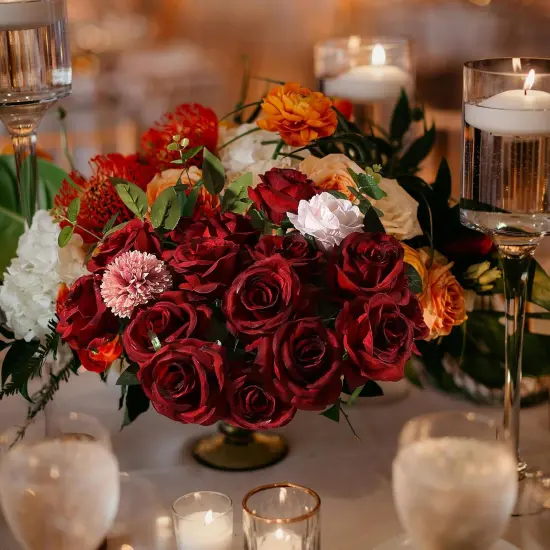 Realistic Fake Flowers Bulk Long Stem Silk Faux Roses Bouquet for Wedding {4}