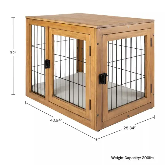 Furniture-Style Dog Crate Acacia Wood Kennel Large Dogs Cage Furniture, Natural {2}
