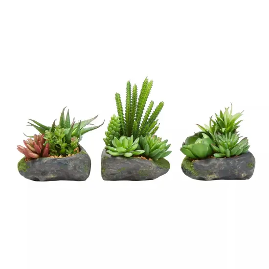 Artificial Succulent Plants in Faux Stone Pots, 3 Piece Set Lifelike Greenery {1}