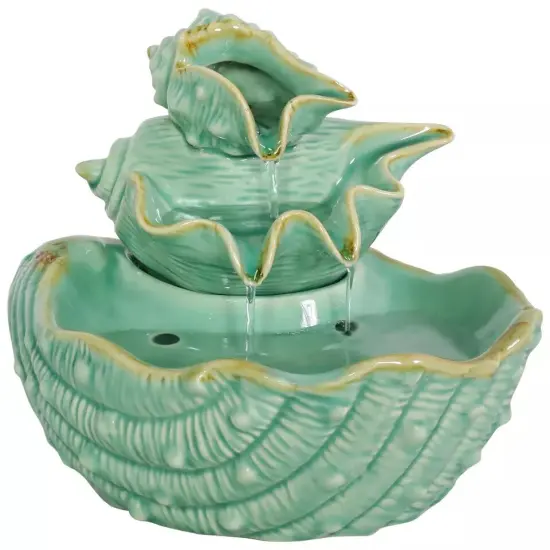 Stacked Tiered Seashells Ceramic Indoor Water Fountain - 7 in {1}