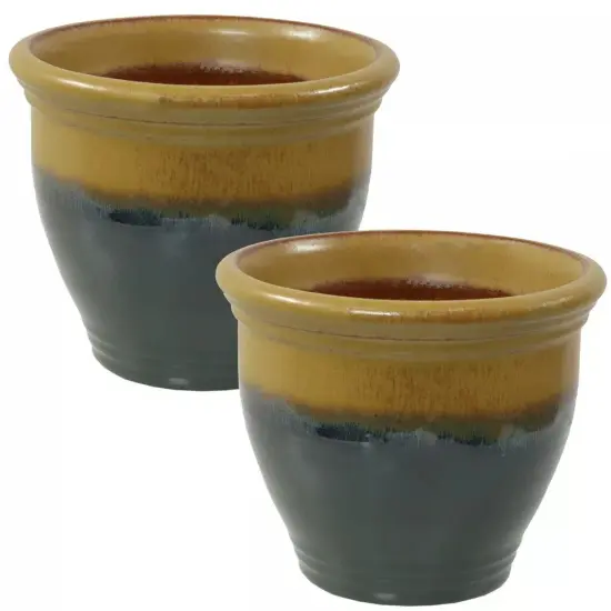 9 in Studio Glazed Ceramic Planter - Forest Lake Green - Set of 2 by Sunnydaze {4}