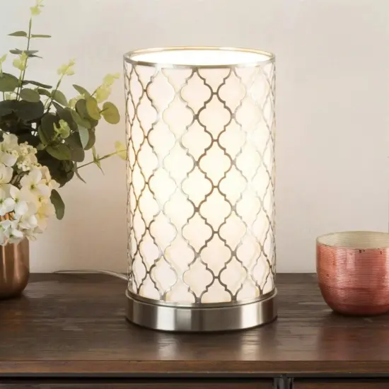 Table Light 11 Inch Metal Quatrefoil Pattern Fabric Shade LED Bulb Included {1}