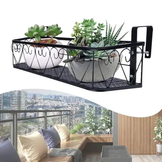 Balcony Railing Hanging Basket Shelf Flower Pot Stand Holder Potted Plants Rack {3}
