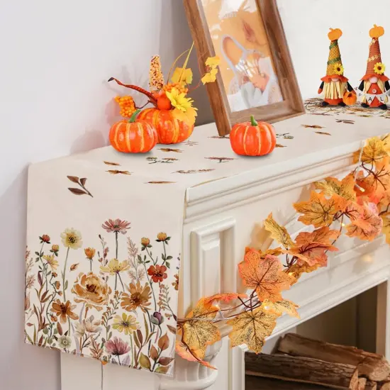 Fall Floral Table Runner 13x72 Inch, Autumn Fallen Leaves Decor- (Multicolor, 13" x 72") {4}