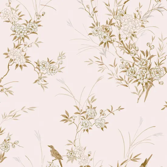 Rachel Ashwell Bird Chinoiserie Pink Gold Wallpaper {2}