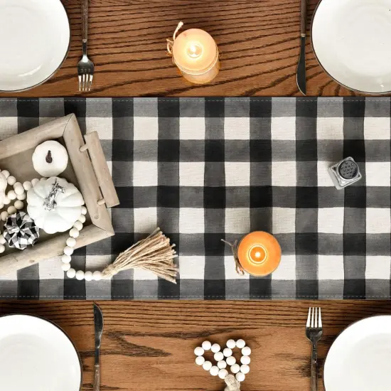 Buffalo Plaid Truck Pumpkin Maple Leaf Hello Fall Table Runner-13x36 Inch {4}