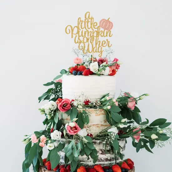 A Little Pumpkin is on Her Way Cake Topper, Baby Girl Fall Baby Shower 1st Birthday Party Decorations {4}
